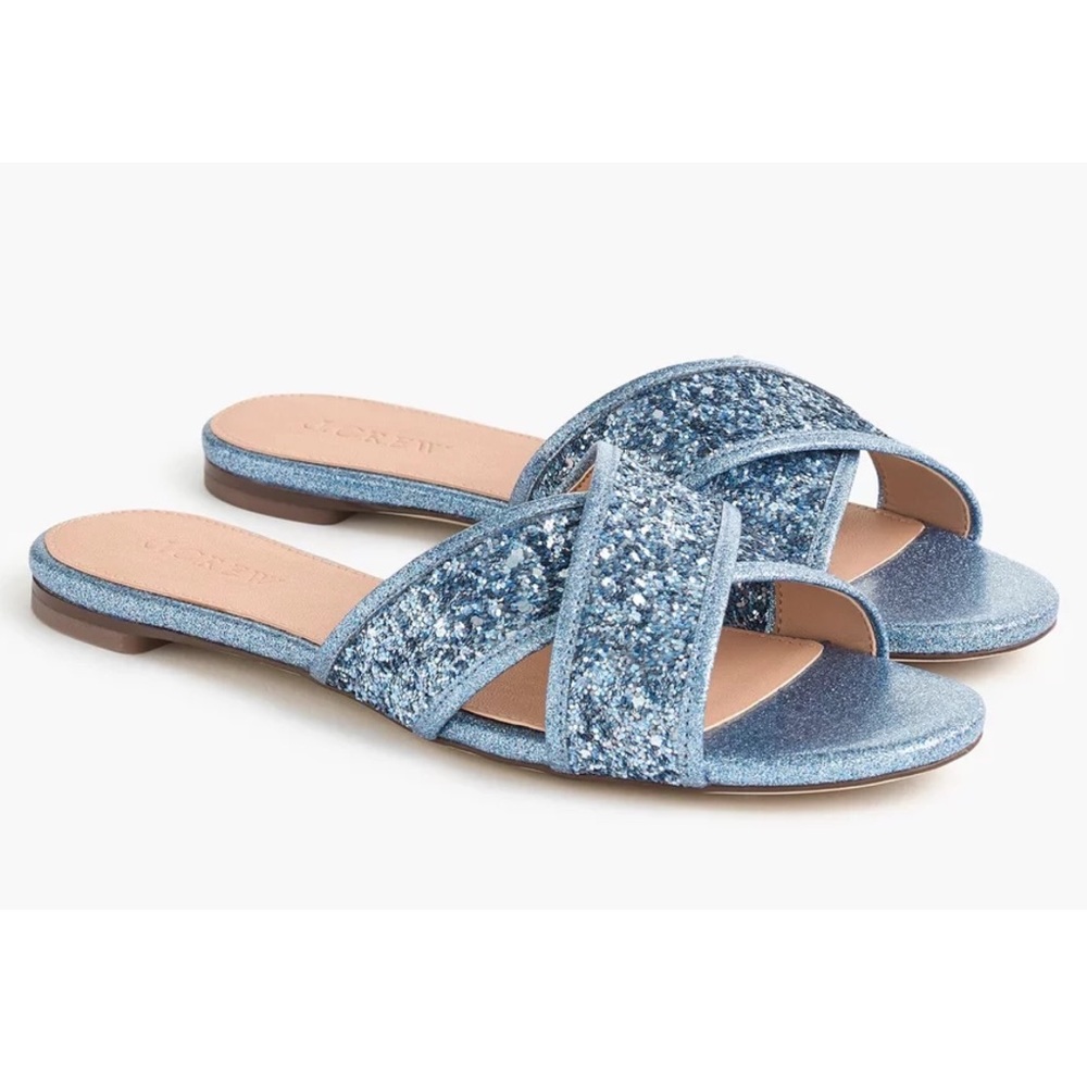 J. CREW blue glitter Cora crisscross sandals